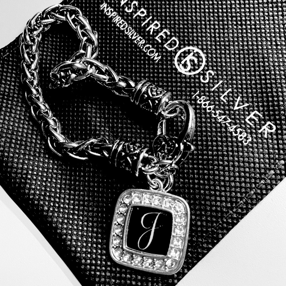 Silver Bracelet by “My Initials” letter “J” Square Memory Charm. Also “S” choice